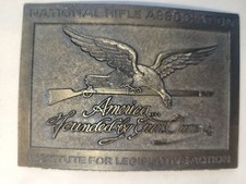 Vintage NRA Belt Buckle America Founded 1871 Eagle Metal Plaque Eagle Rifle Vin