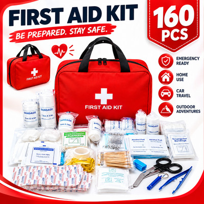 First Aid Kit 160 Pcs Camping Emergency Survival Kit for Car Home Office Hiking