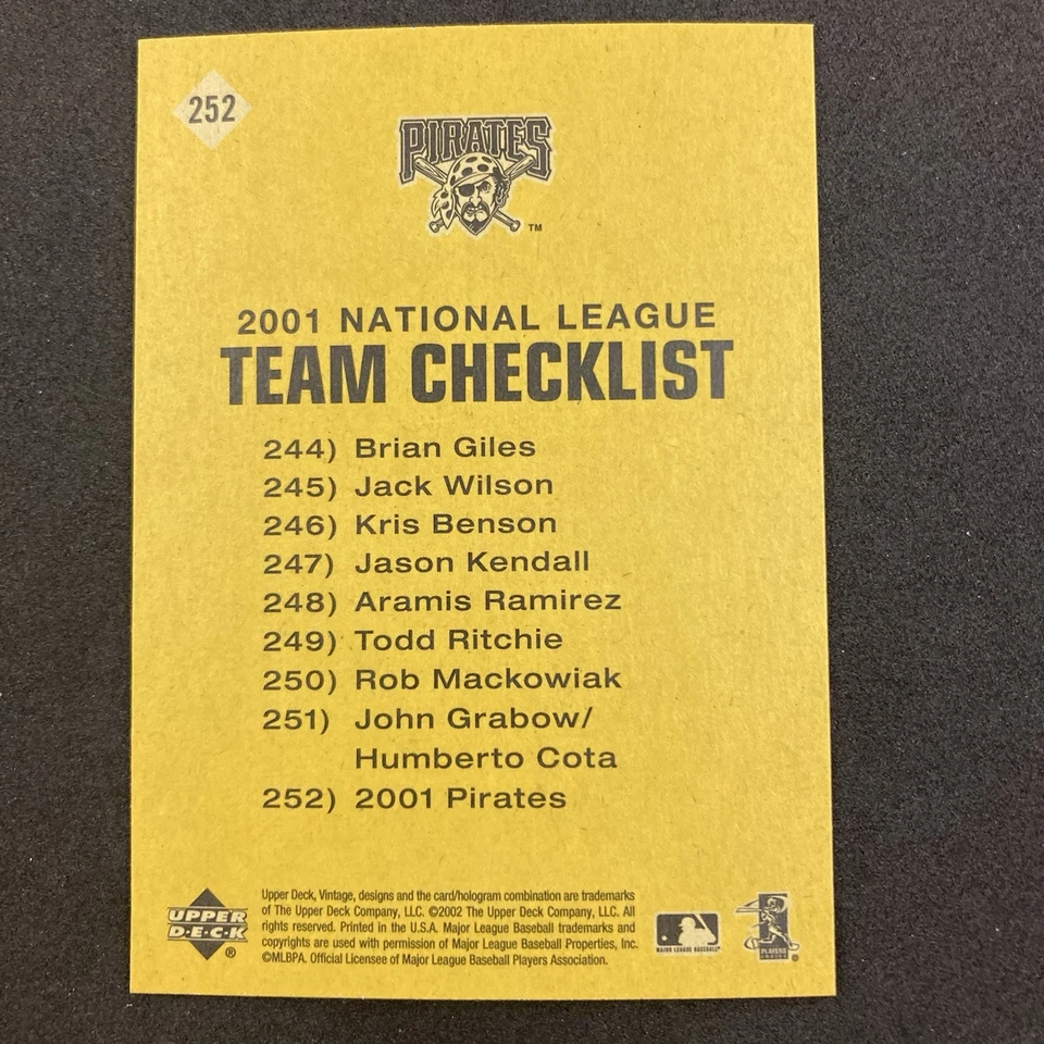 Brian Giles 2002 Upper Deck Vintage Card #252 MLB Pittsburgh Pirates - Image 2 of 2