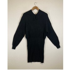 PRETTYGARDEN Sweater Dress Women Large Black Ribbed Hooded Bodycon Cinched Waist
