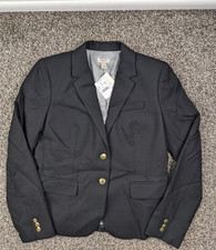NWT J Crew Blazer Jacket Wool Gold Button Schoolboy Black Womens 6 275 Surgeon