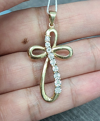 ANGEBOT! 0,07 ctw ECHTE DIAMANTEN KREUZ ANHÄNGER CHARM IN 10K GOLD 35mm