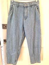 Zara Barrel Leg Mom Jeans 8 Light Wash Denim Balloon Jeans Paperbag Waist