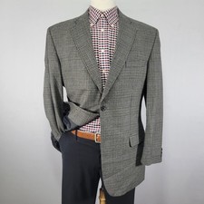 Haggar Men's Sport Coat Blazer Two Button Gray Plaid Lambs Wool Size 42L