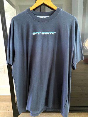 Off-White Men's Navy Logo Graphic Print Cotton Jersey Crew Neck T-Shirt S