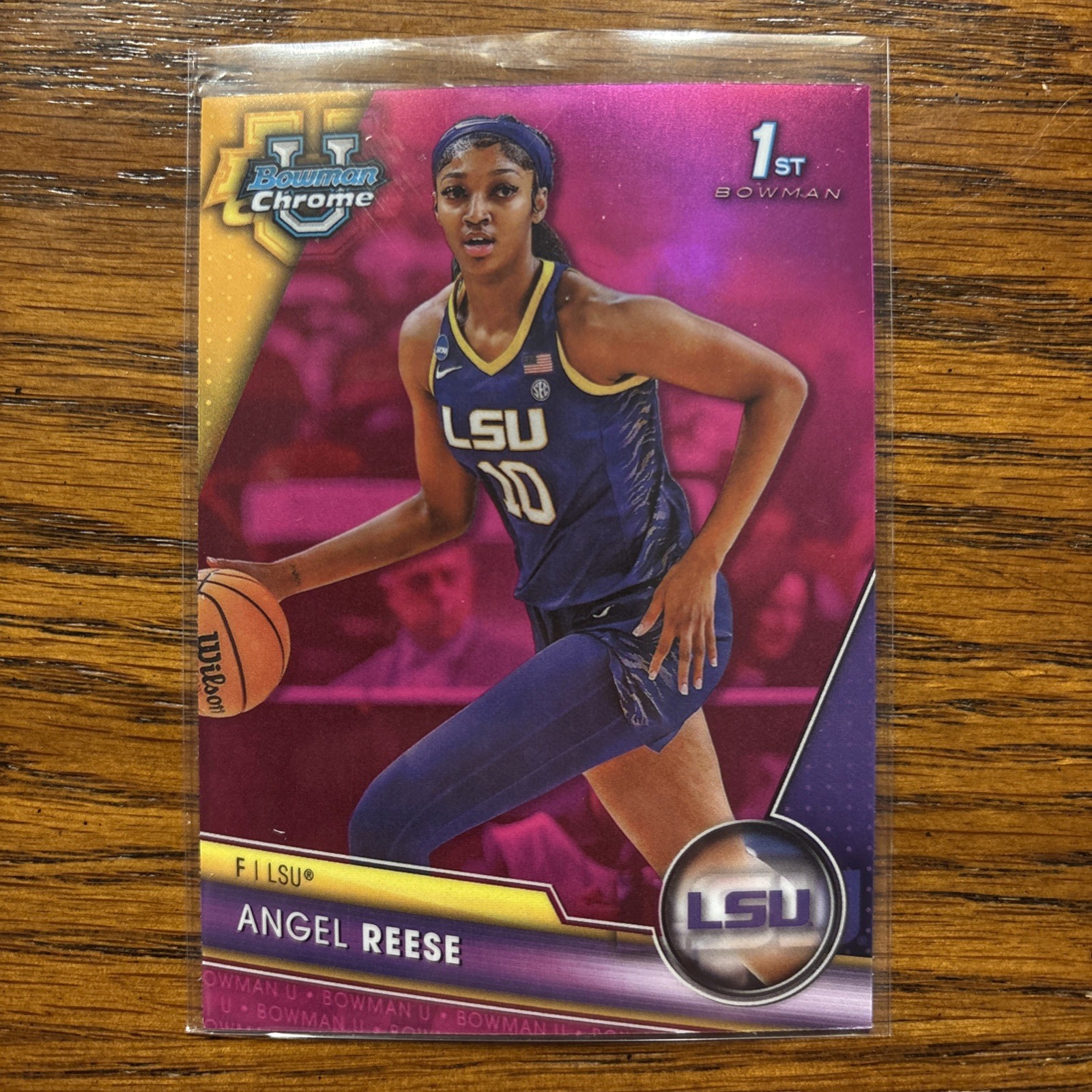 2023-24 Bowman Chrome University Angel Reese Pink Refractor 1st Bowman Rookie