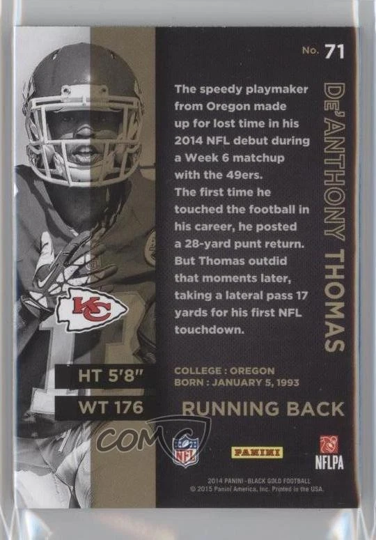 2014 Panini Black Gold /199 De'Anthony Thomas #71 Rookie RC - Image 2 of 2