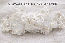 Vintage Bridal Garter Lace Pearl Satin France Wedding Romantic 90s Style Y2K