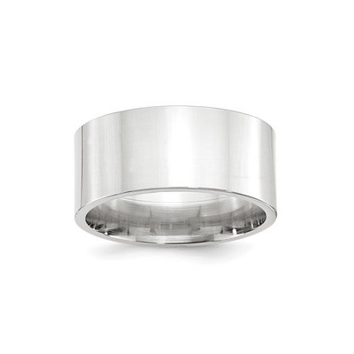 10K White Gold Flat Wedding Band, Comfort Fit 10 Mm Wide, Modern Silhouette