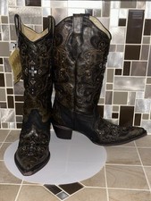 Corral Boots Size 10.5M Snip Toe Black/Gray Python Cross Cowgirl Swarovski C1105