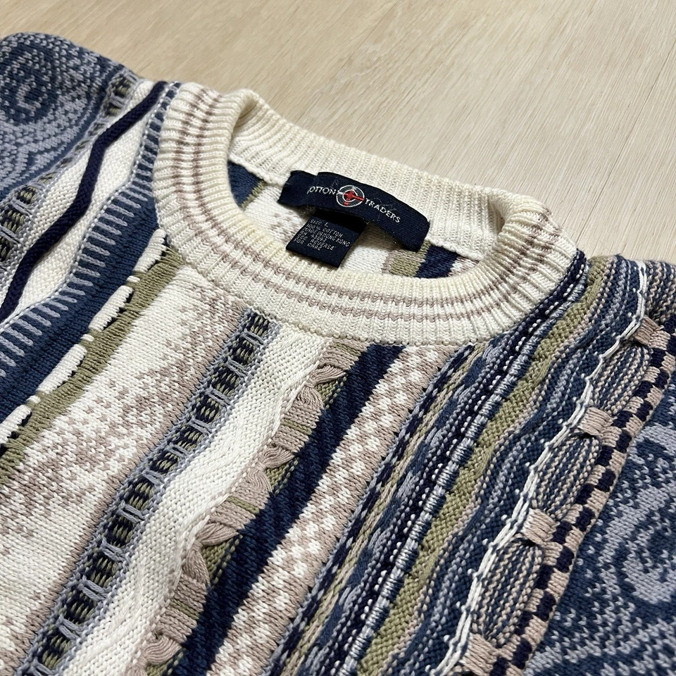 VTG 90's Cotton Traders 3D Knit Coogi Style Pullover Sweater Men’s Large Cotton - Image 2 of 4