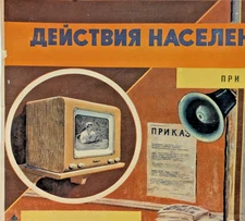 Soviet Cold War Big Poster 1963  - CIVIL DEFENSE SIGNALS - ACTIONS OF POPULATION