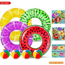 8 Pack Inflatable Pool Floats - Fruit Swim Tubes  Beach Balls for Summer Fun
