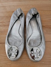 Tory Burch Reva Ballet Flats Silver Leather Size 8 Authentic