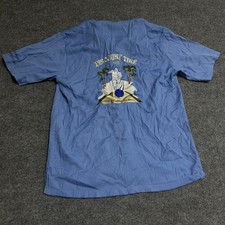 Discount Tire Button Down Mens Size L Blue Rayon Michelin Man Camp Shirt 2008