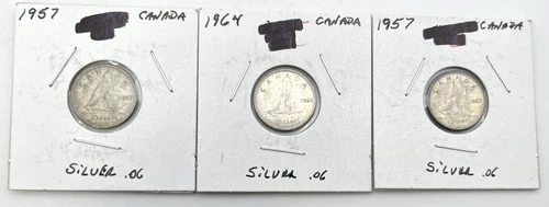 LOT of 3 Canada Silver Dimes .800 Canadian 10C Ten Cents 80% dime 1957 1964