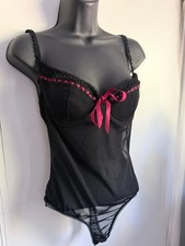 Vtg 90s Frederick's of Hollywood 34B Teddy Bodysuit Black Sheer Mesh Macau EUC
