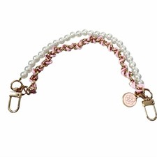 NEW Bag Strap 10.25  Faux Pearls Pink Woven Gold Chain Handle Hand Purse