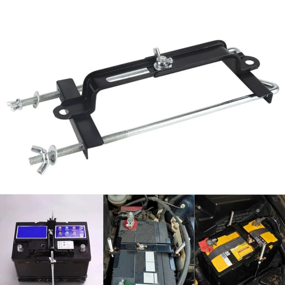 Car Battery Holder Bracket Adjustable Car Battery Hold Down Rack Metal Stand Kit - Image 3 of 4