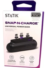 Statik Snap-N-Charge Universal  Power Bank 3 Magentic Connectors 3200mAh Travel