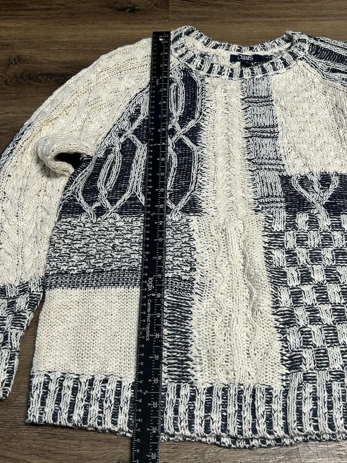 Chaps Cable Knit Patchwork Sweater Women’s LG Pre… - image 9