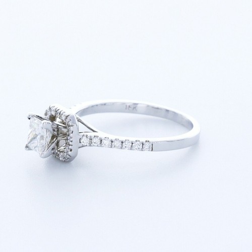 1.4CT NATURAL DIAMOND D/SI2 PRINCESS CUT 18K WHITE GOLD 4-PRONG HALO ACCENT RING - Picture 2 of 3