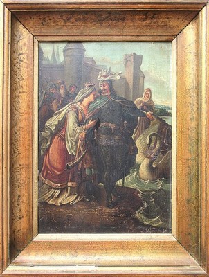 Ölgemälde Historismus von Karl Schröter (1827-1909) Elsas Abschied von Lohengrin