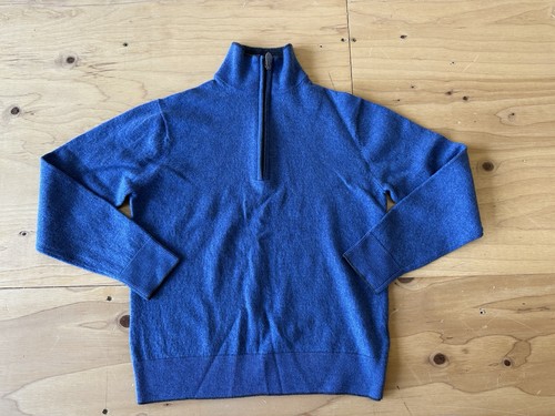 Suéter de Lana Merino Raffi Para Hombre Azul Medio 1/4 Cremallera Manga Larga Suave Pullover - Imagen 1 de 9