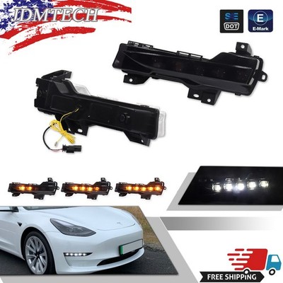 Smoked Lens Sequential LED Front Turn Signal Lights Lamps For Tesla Model 3 & Y