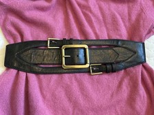 WCM Wide Belt Triple Buckle Elastic Back Corset Waist Faux Leather Fits 28-30
