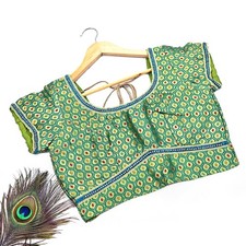 Indian Green Pure silk Woven Brocade Blouse/Top/Crop M Size Party wear Bollywood