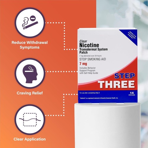 Clear Nicotine Patches - Transdermal System Patch - Step 3 - 7mg (14 Patches) - Afbeelding 3 van 9