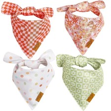 Large Spring Dog Bandanas - 4 Pack Daisy Set  Premium Durable Adjustable Pol...