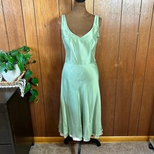 Vintage Ann Taylor Silk Satin Slip Midi Dress Sage Green V Neck Formal