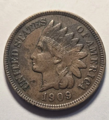 1909 Indian Head Cent 1c Penny, Very Fine VF Details, Exact Coin Shown