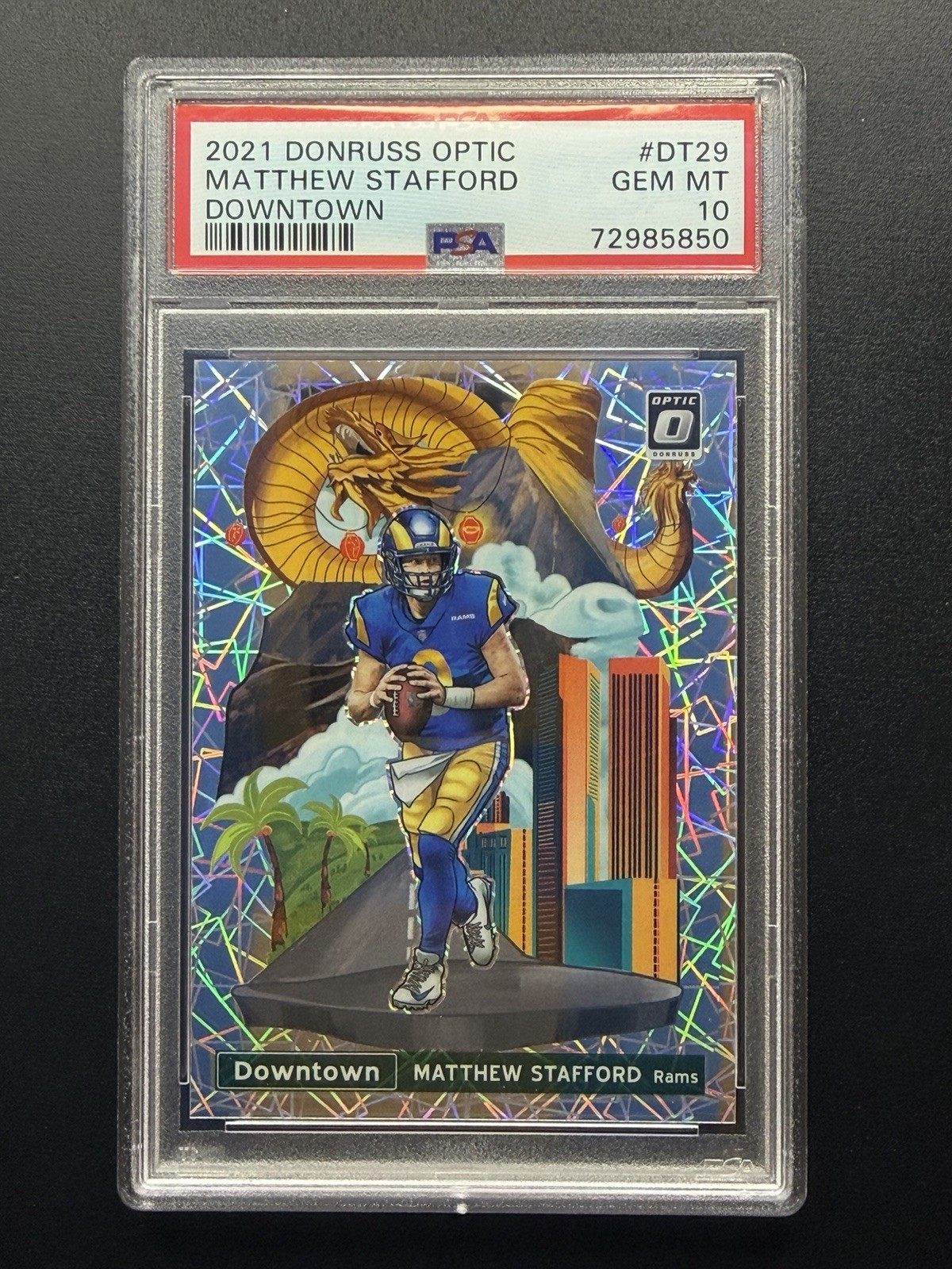 Matthew Stafford 2021 Panini Donruss Optic Downtown Prizm #DT-29 PSA 10 Rams