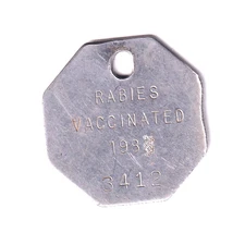 1993 RABIES VACCINATED DOG TAG #3412 WITH "3" OVER "2"