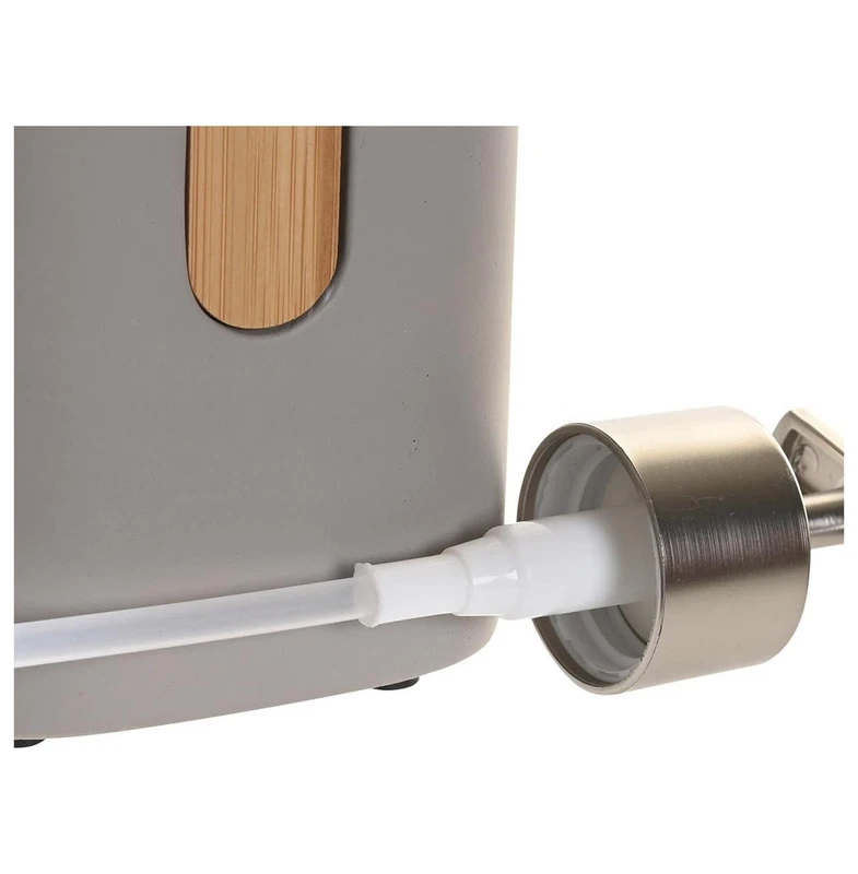 Dosasapone Bagno Cemento Grigio Opaco con Inserto in Bambù Dispenser Sapone, fotografia 2 di 9