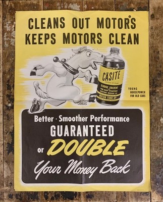 Vintage Original 1940 s Casite Sludge Solvent &Motor Tune Up Advertising Poster