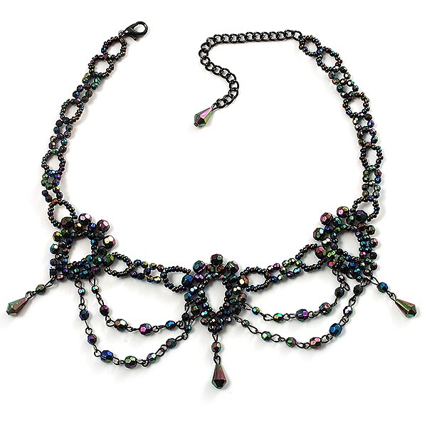 Peacock Victorian Beaded Choker