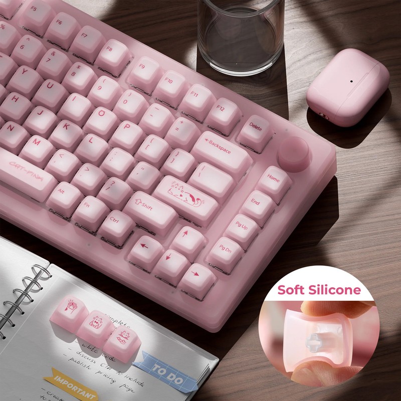 XVX Soft Silicone Keycaps Cherry Profile Pink 113 Keys for MX Keyboards
