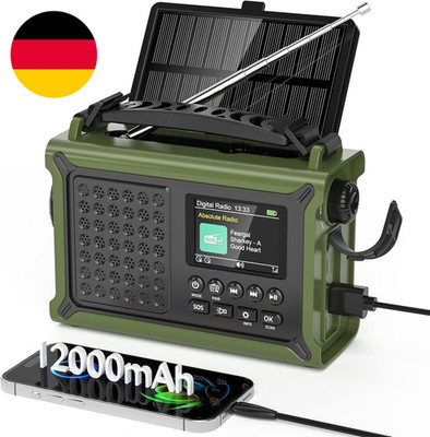 Kurbelradio DAB/DAB+/UKW Mit 12000Mah Akku, Notfallradio Mit 8500Mm² Solarpanel,