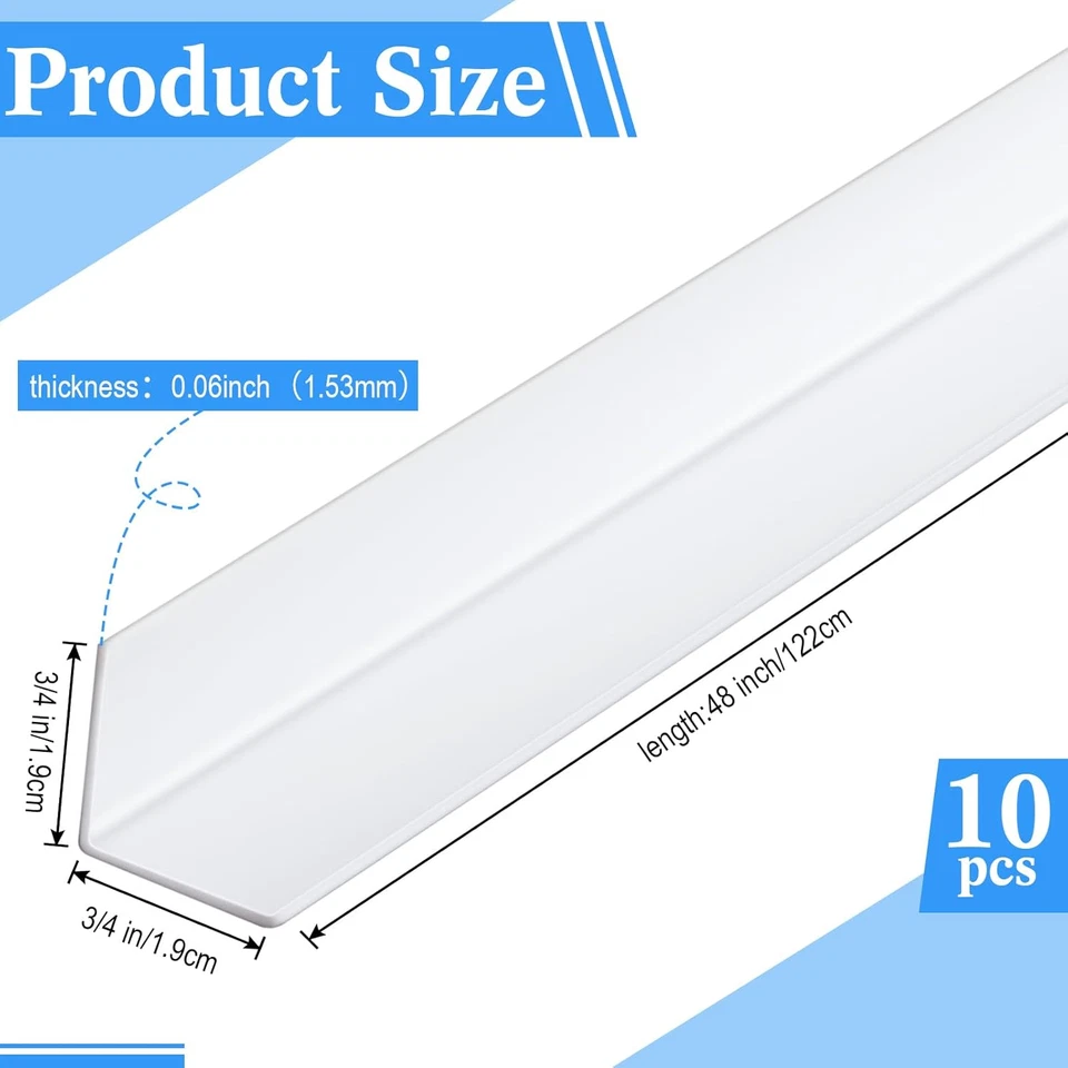 10 Pcs Wall Corner Protector Guards, 3/4 X 48 Inch Vinyl Corner Trim Molding, Wh - Image 2 of 4