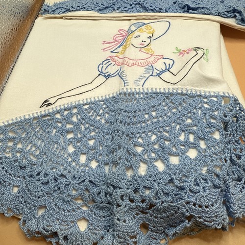Set of 2-Southern Belle with Crocheted Dress Pillow Cases