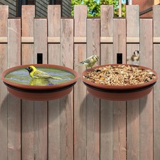 2 Pcs 8.3 Inch Iron Bird Feeder Tray Deck Mounted Wild Bird Bath Garden Brown