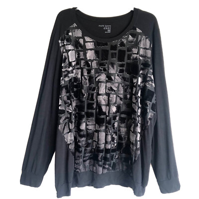 Ruff Hewn Sz 3X Women's Black Vevet Burn out Long Sleeve Top