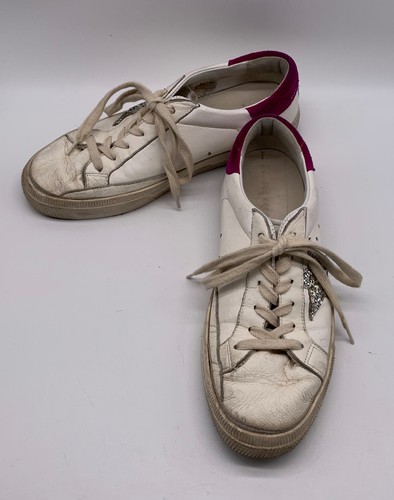 Golden Goose Damen-Sneaker weiß Leder Logodetail Low-Top Größe 38 US 8 GETRAGEN