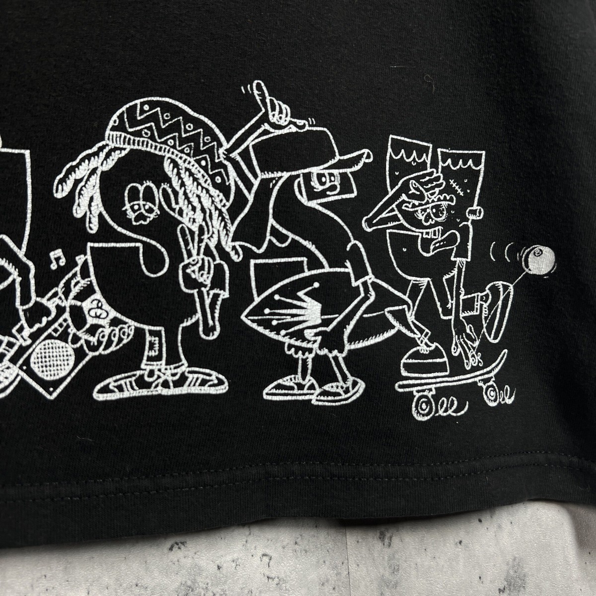Vintage Stussy Character Cartoon Logo Spell Out Tee Shirt Black L