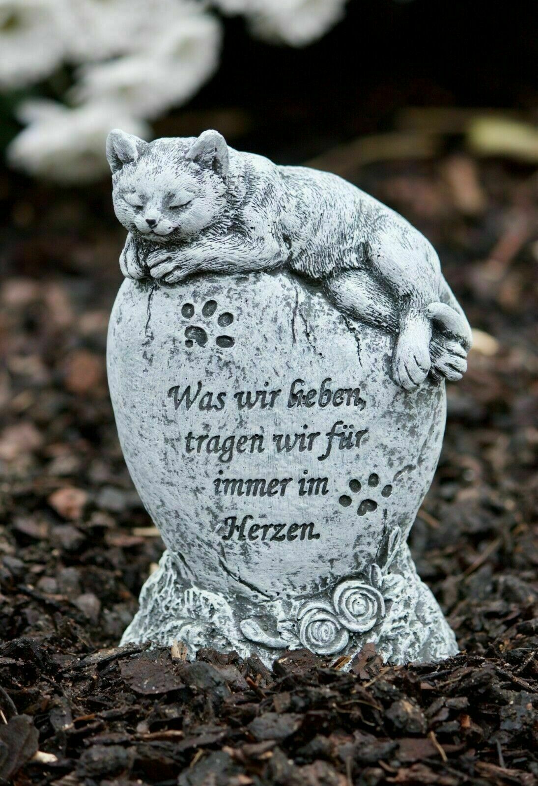 Grabschmuck Katze Haustier Grab mit Inschrift Steinguss frostfest wetterfest