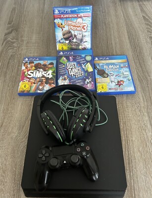 Sony PlayStation 4, Schwarz, 500Gb + 4 Spiele + Sonstiges